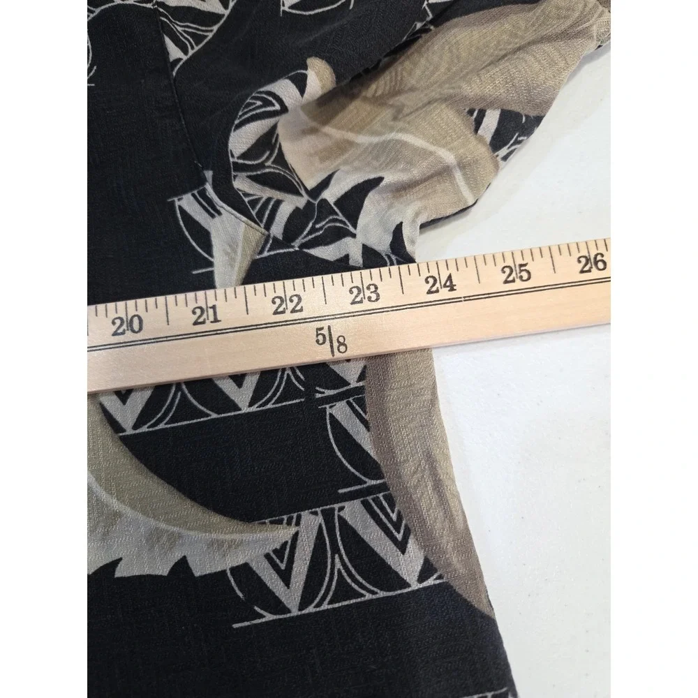 Modern Images XL 100% Silk Hawaiian Camp Shirt Black Beige Tropical Leaf Aloha